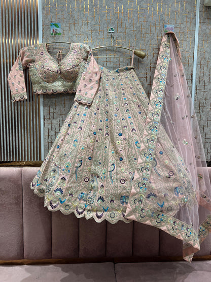 Gorgeous pink peacock crop top Lehenga