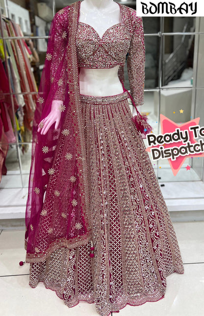 Good looking pink crop top Lehenga