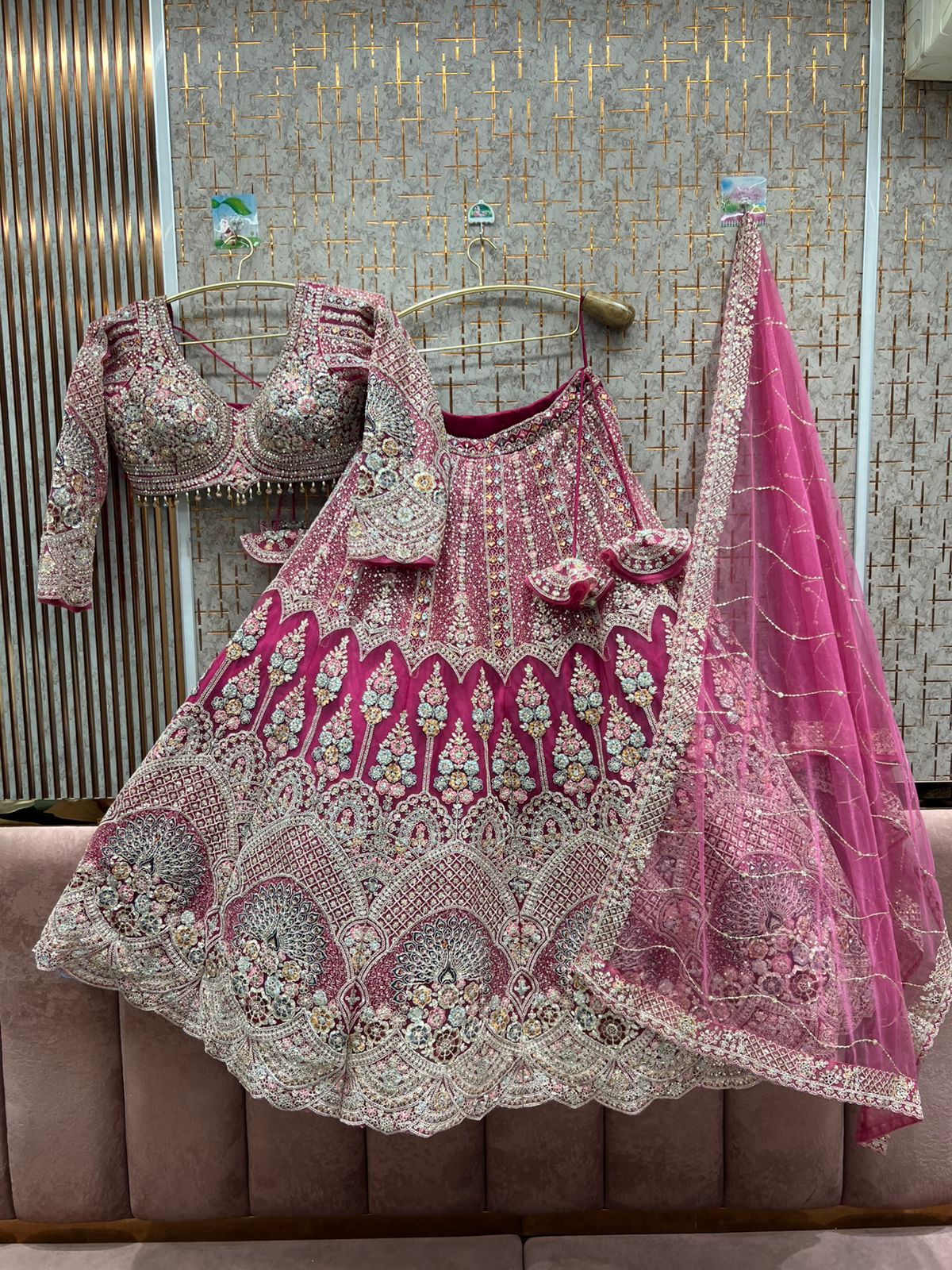 Lavishing peach peacock crop top Lehenga