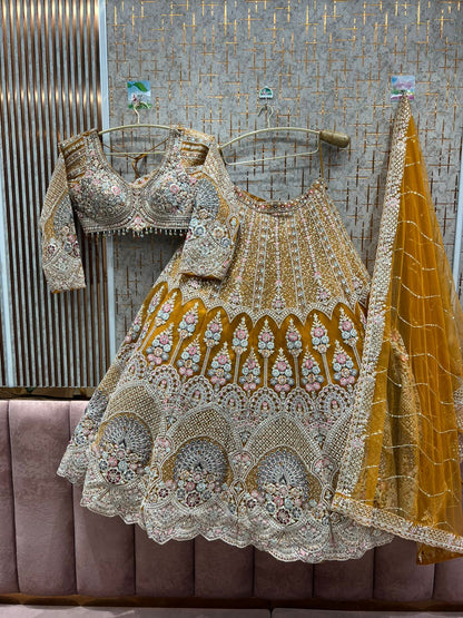 Lavishing peach peacock crop top Lehenga