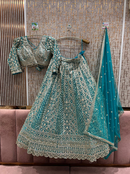 Tremendous orange Silver work crop top Lehenga