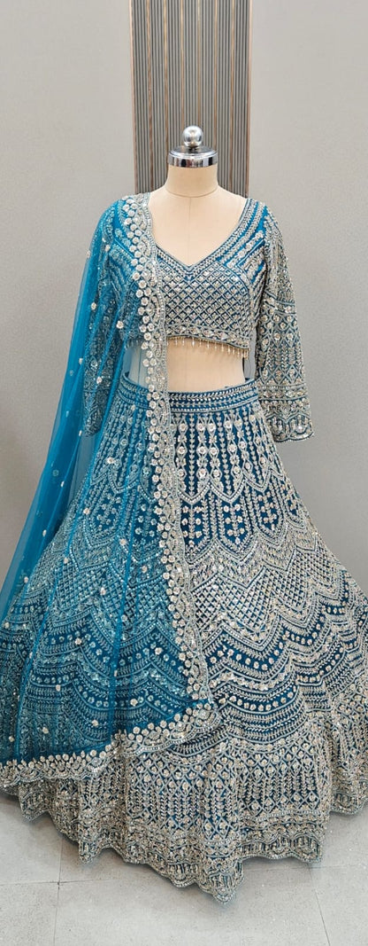 Astonishing Sky blue crop top Lehenga