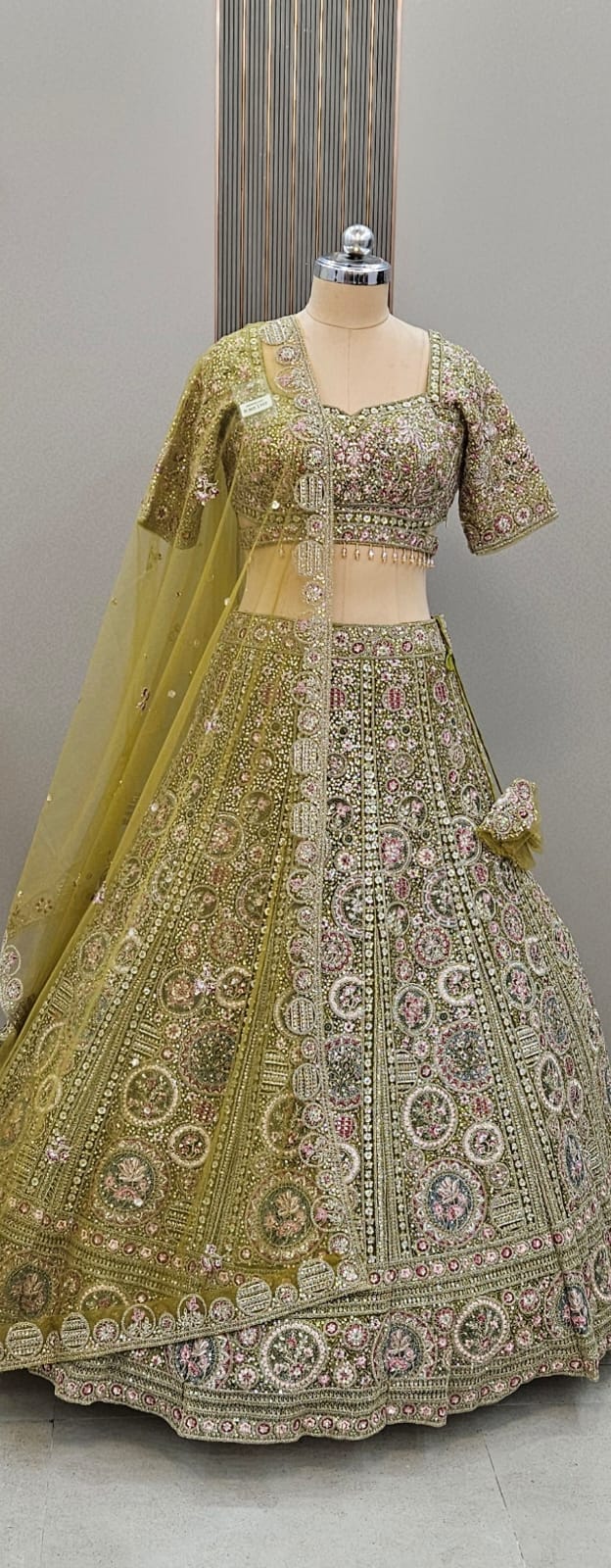 Embellished yellow crop top Lehenga