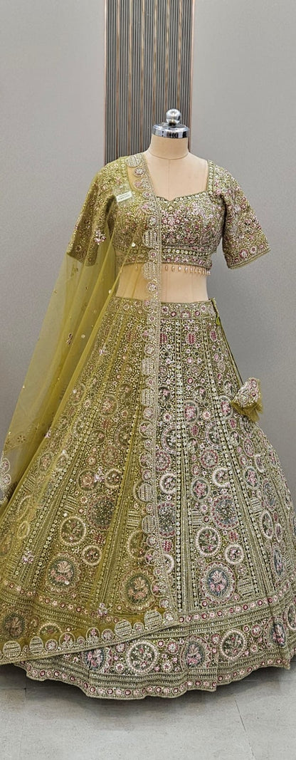 Embellished yellow crop top Lehenga