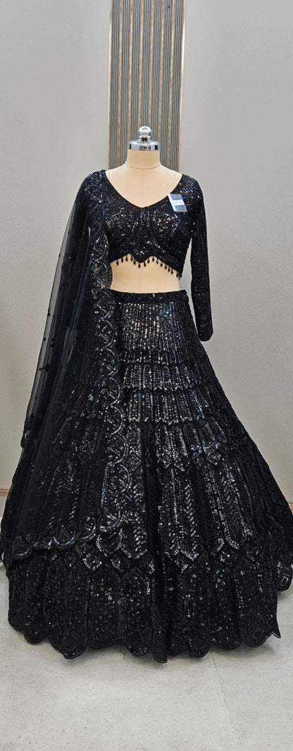 Lovely black on Black Monotone Crop top Lehenga