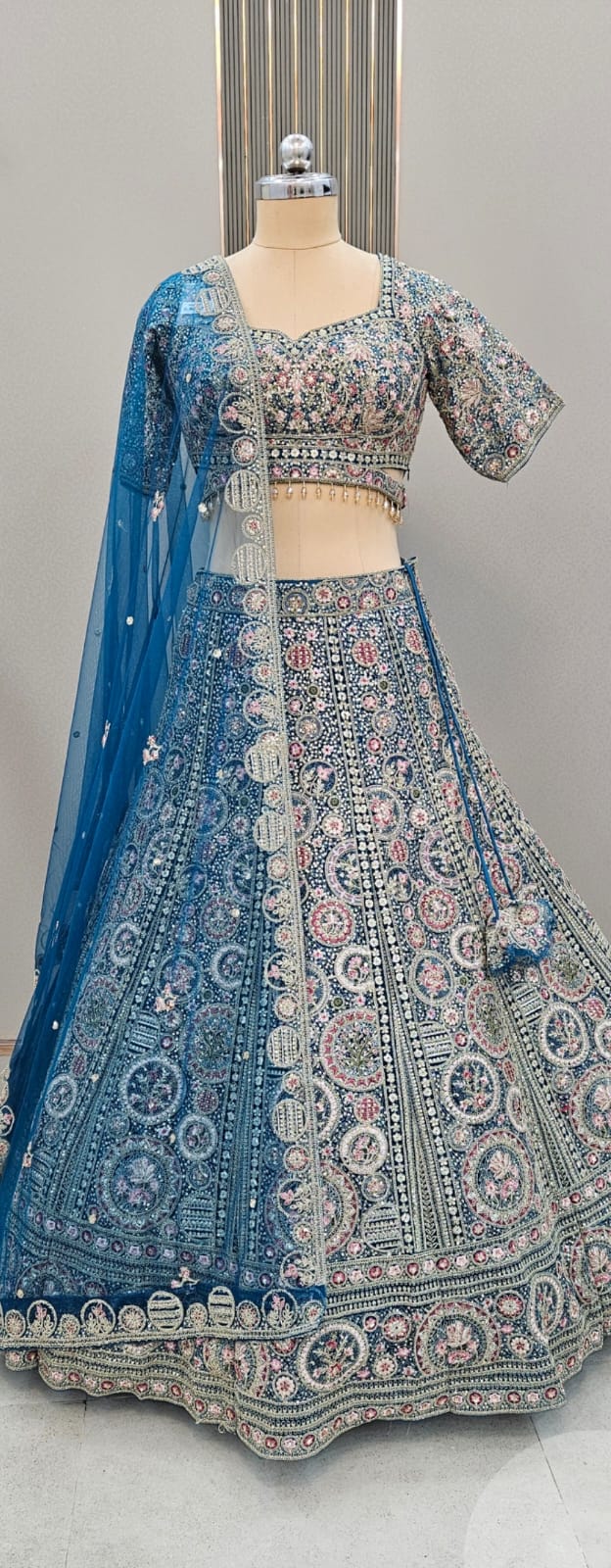 Embellished yellow crop top Lehenga