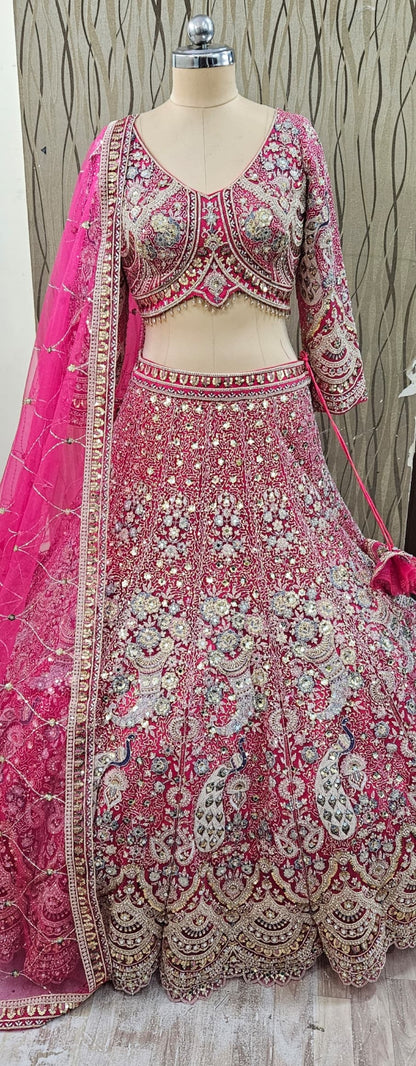 Eye catching light golden chiku brown peacock crop top Lehenga