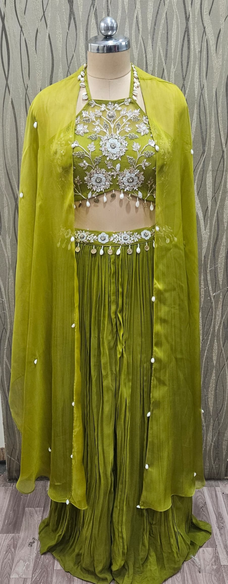 Lavishing yellow jacket crop top Lehenga