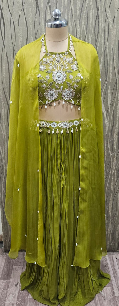 Lavishing yellow jacket crop top Lehenga