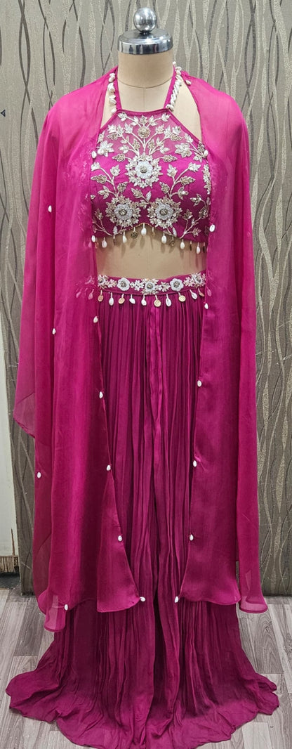 Lavishing yellow jacket crop top Lehenga