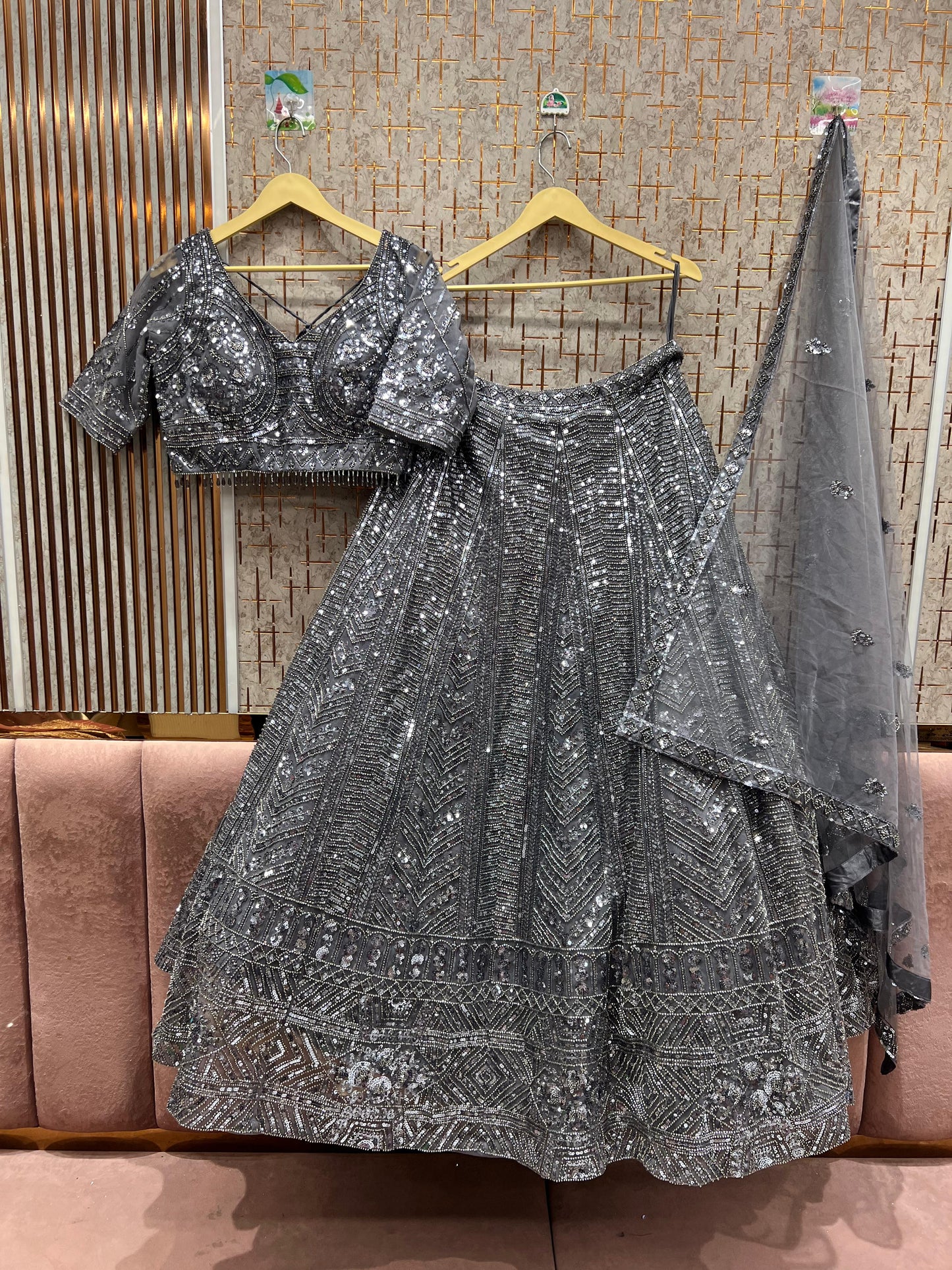 Beautiful peach on peach monotone crop top Lehenga