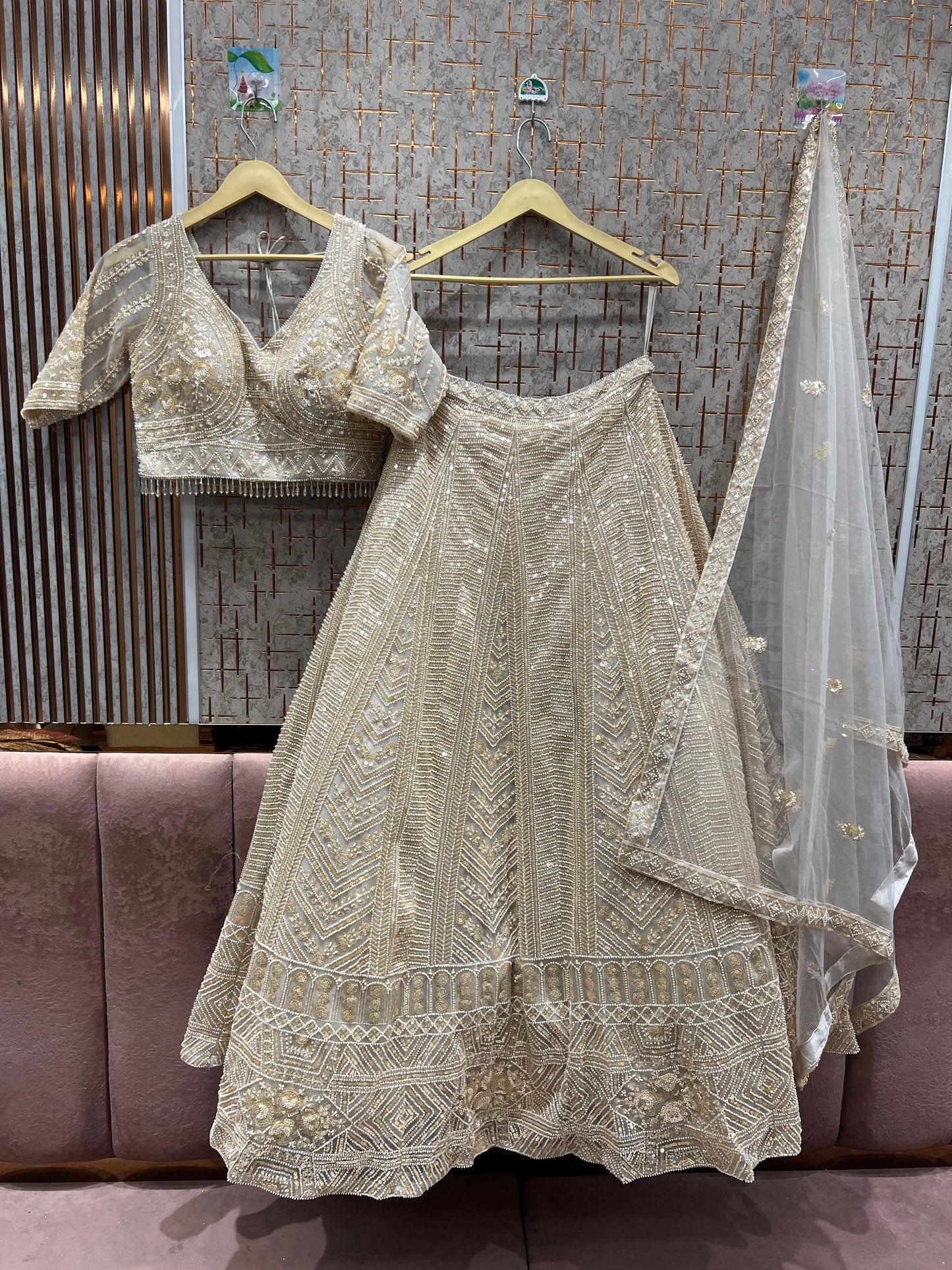 Beautiful peach on peach monotone crop top Lehenga