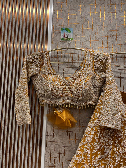 Eye catching yellow haldi mehendi crop top Lehenga