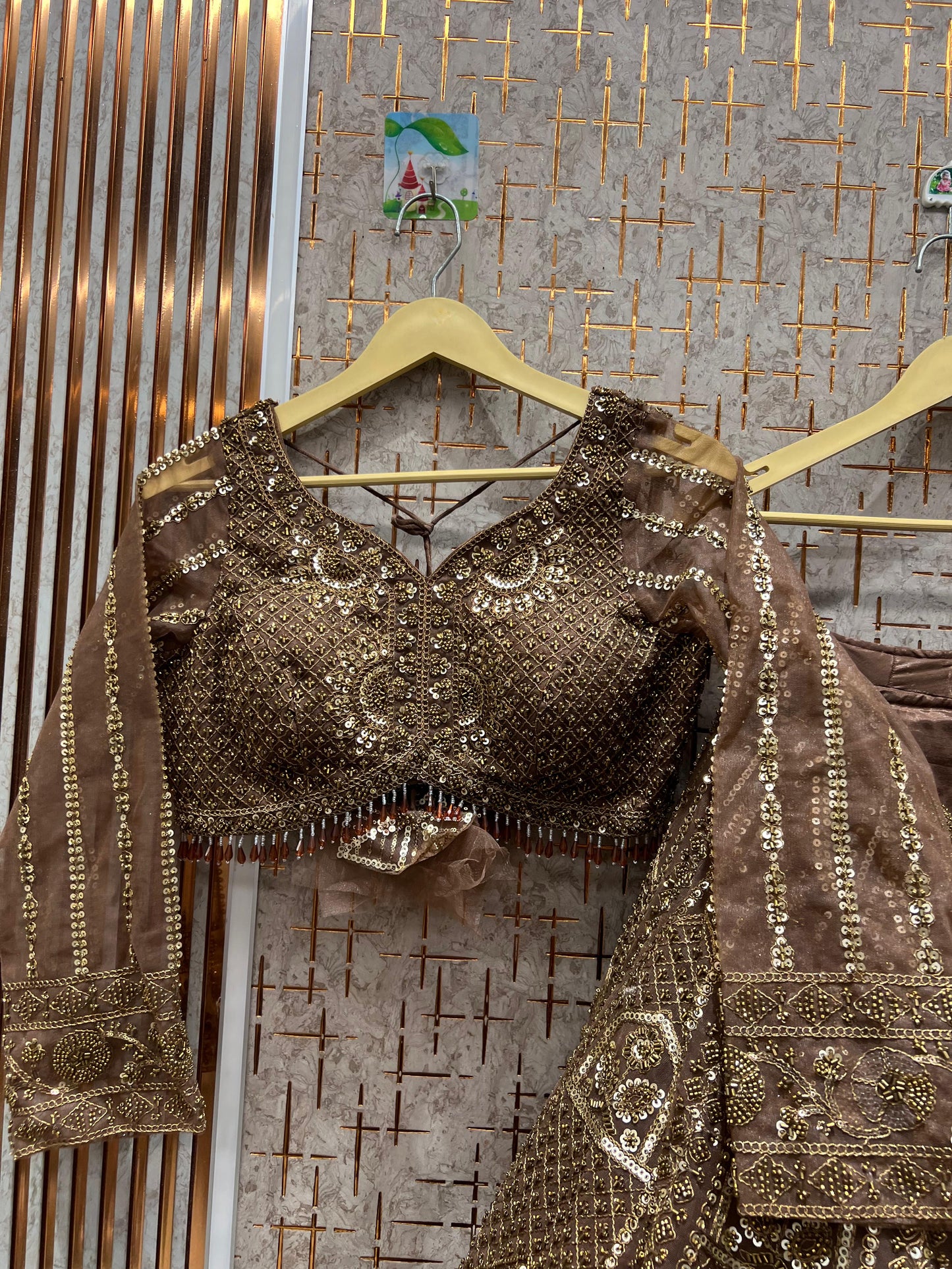 Blockbuster golden green crop top Lehenga