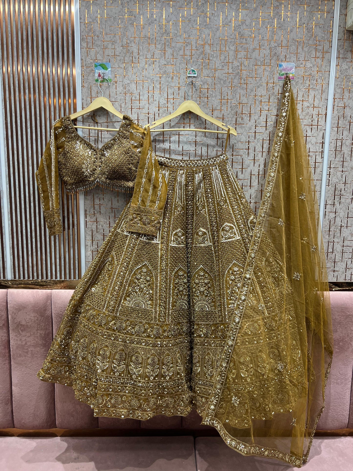 Blockbuster golden green crop top Lehenga