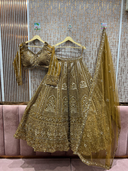 Blockbuster golden green crop top Lehenga