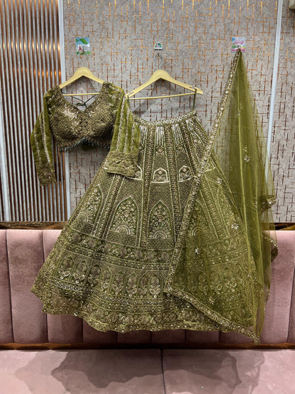 Blockbuster golden green crop top Lehenga