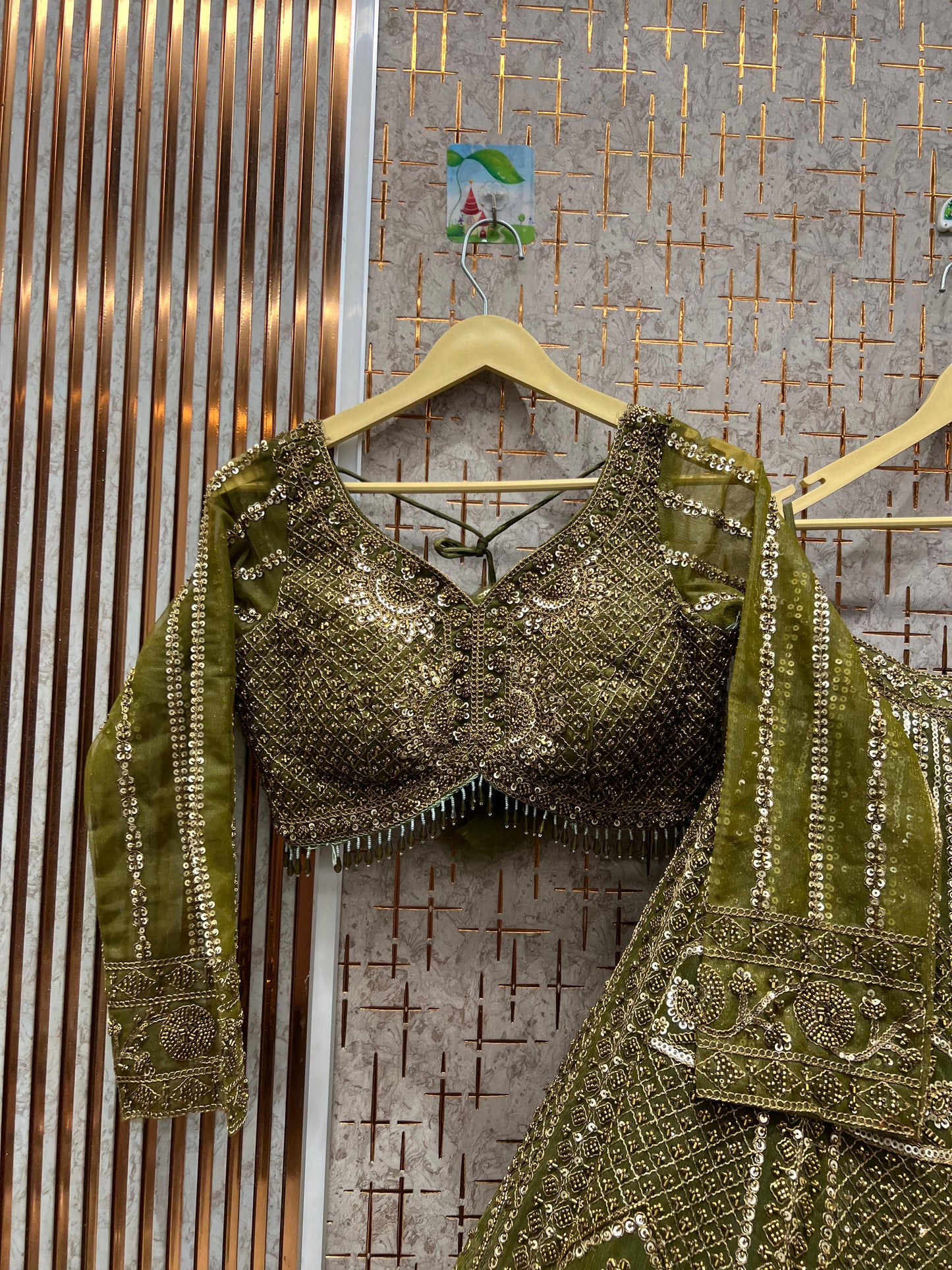 Blockbuster golden green crop top Lehenga