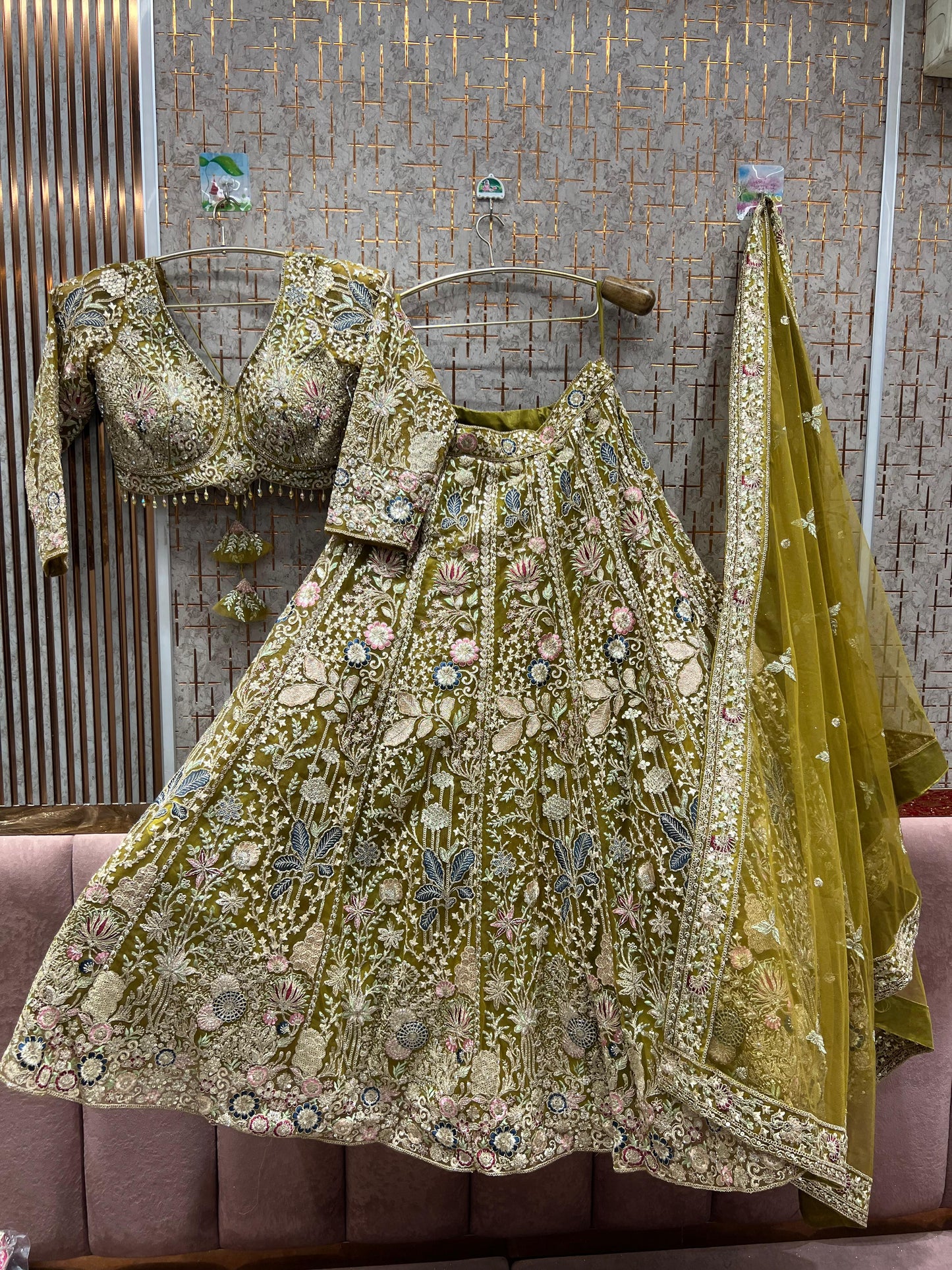 Pleasing yellow floral crop top Lehenga
