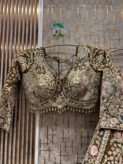 Pleasing yellow floral crop top Lehenga