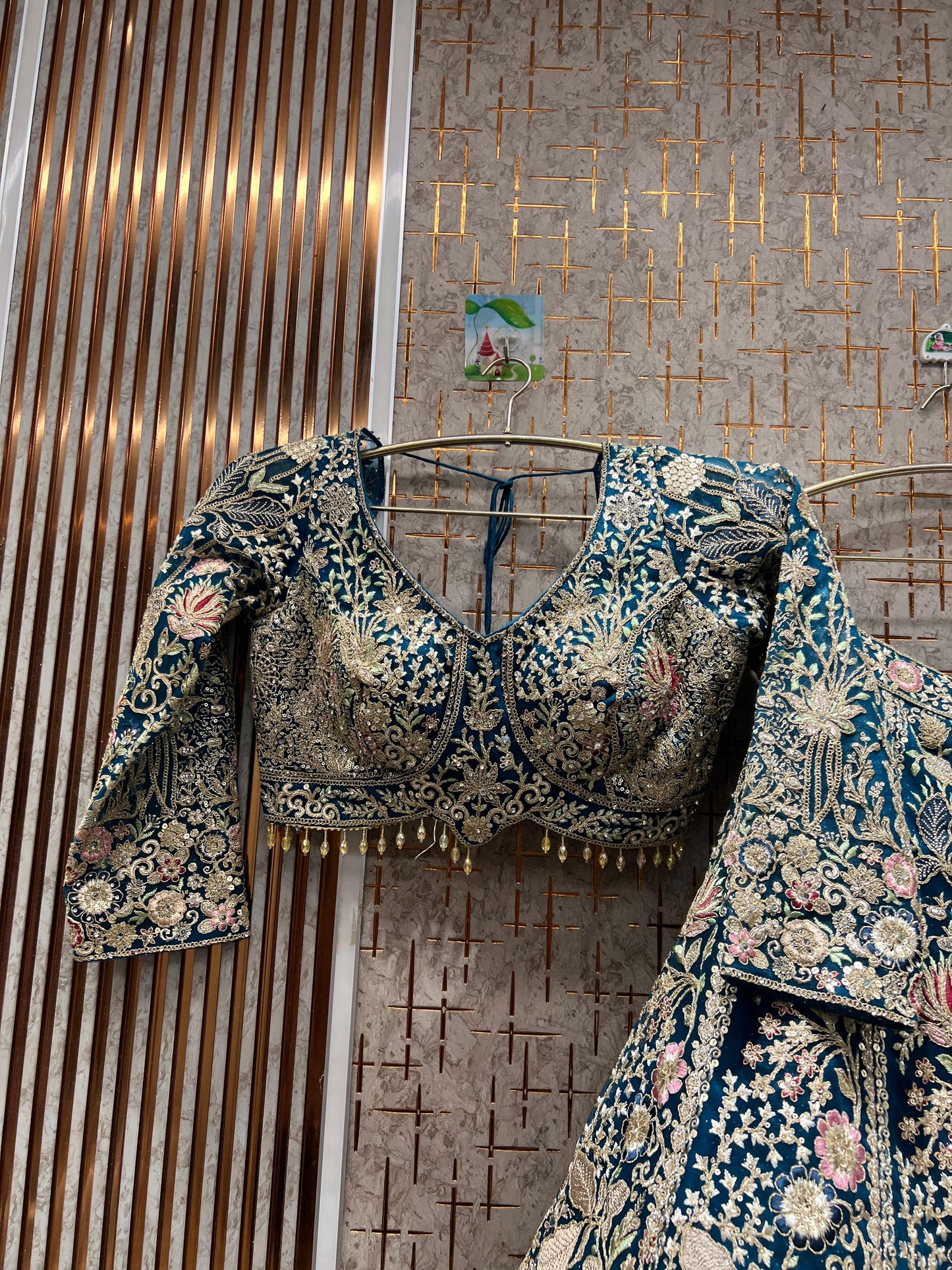 Pleasing yellow floral crop top Lehenga