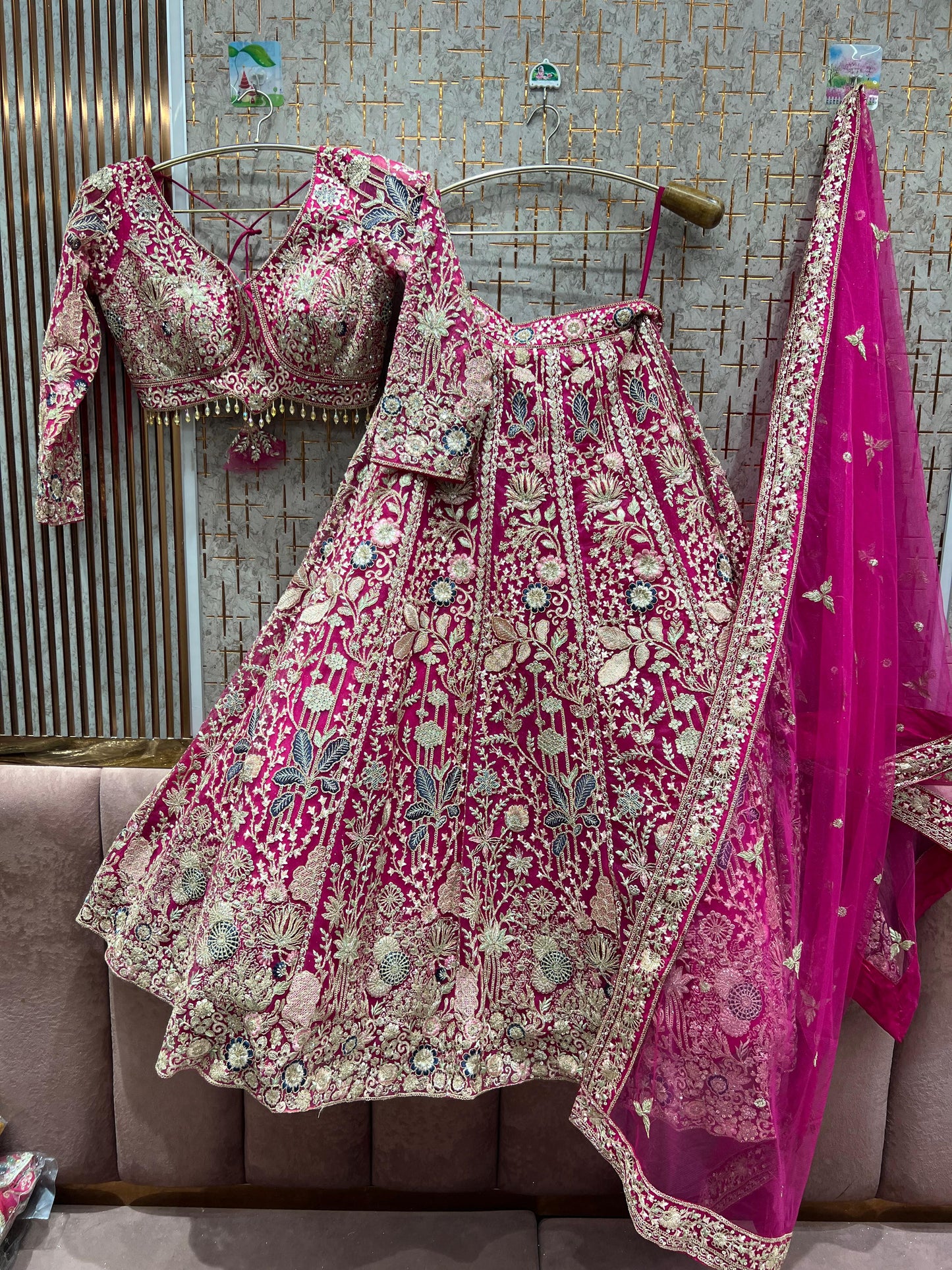 Pleasing yellow floral crop top Lehenga