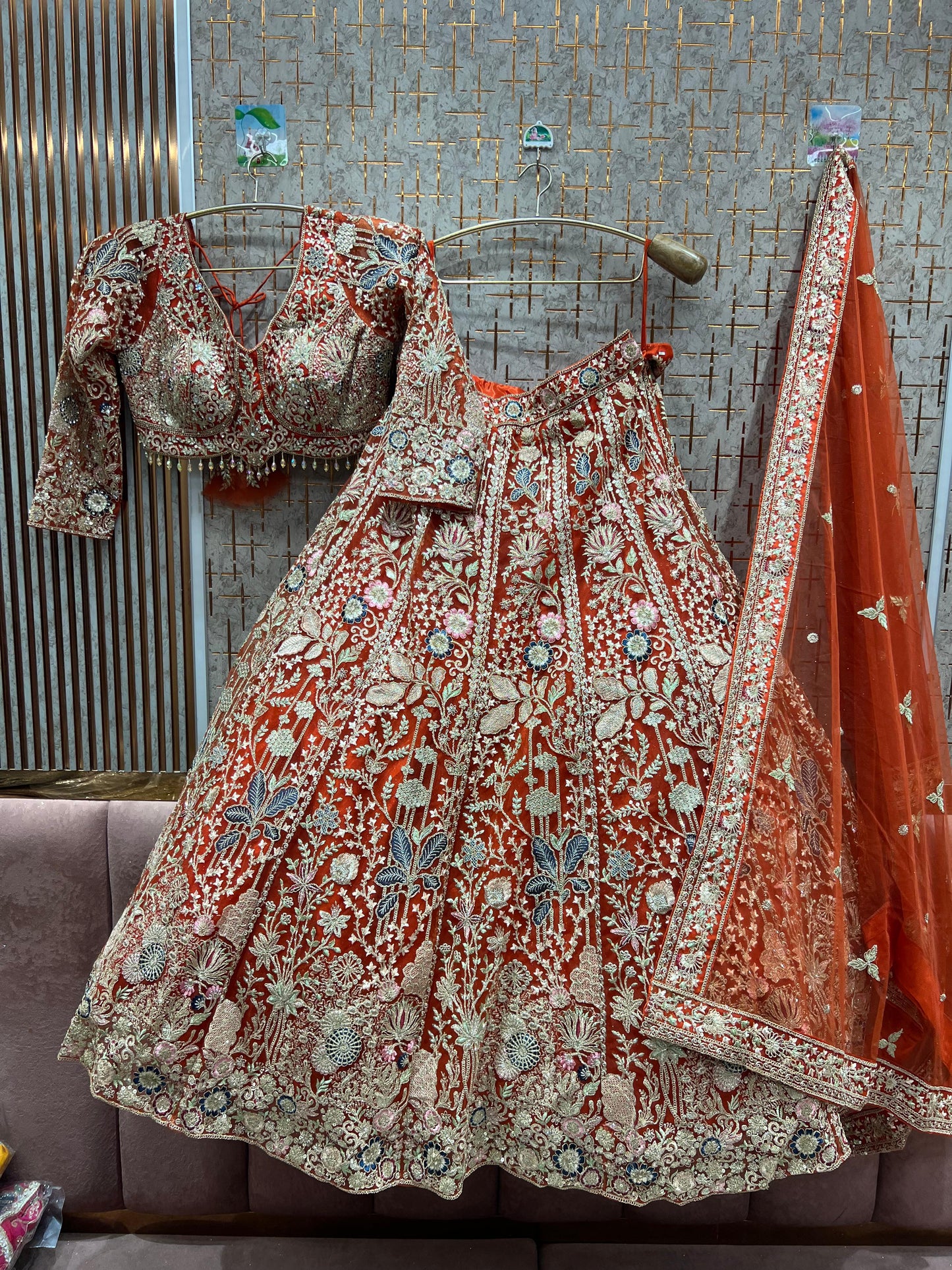 Pleasing yellow floral crop top Lehenga