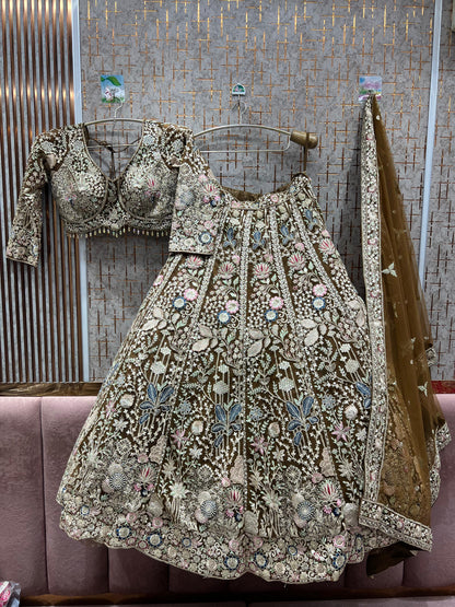 Pleasing yellow floral crop top Lehenga