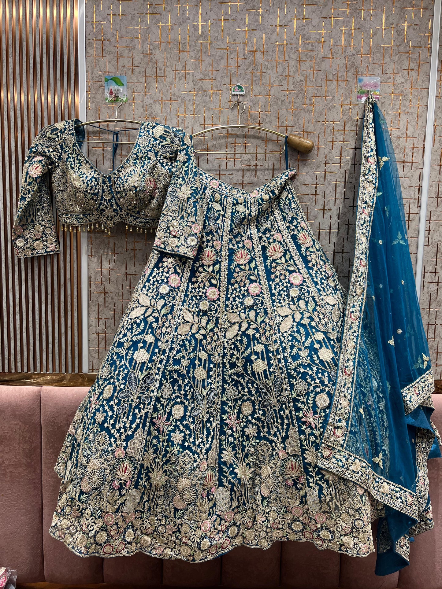 Pleasing yellow floral crop top Lehenga