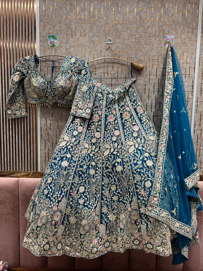 Pleasing yellow floral crop top Lehenga