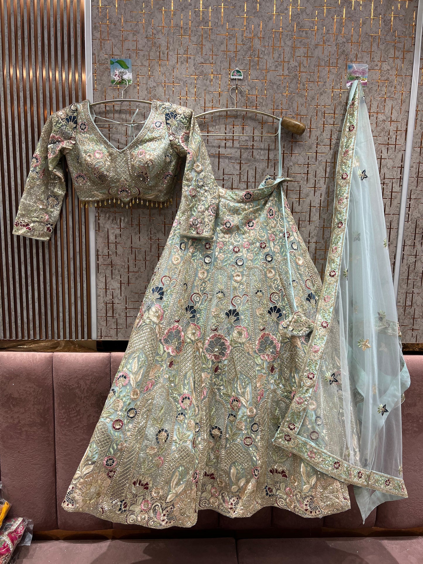 Blockbuster peach floral crop top Lehenga