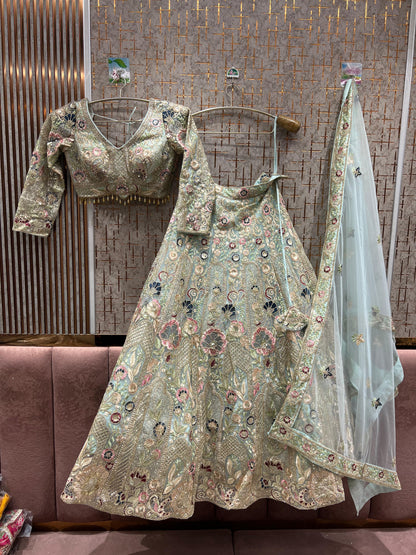 Blockbuster peach floral crop top Lehenga