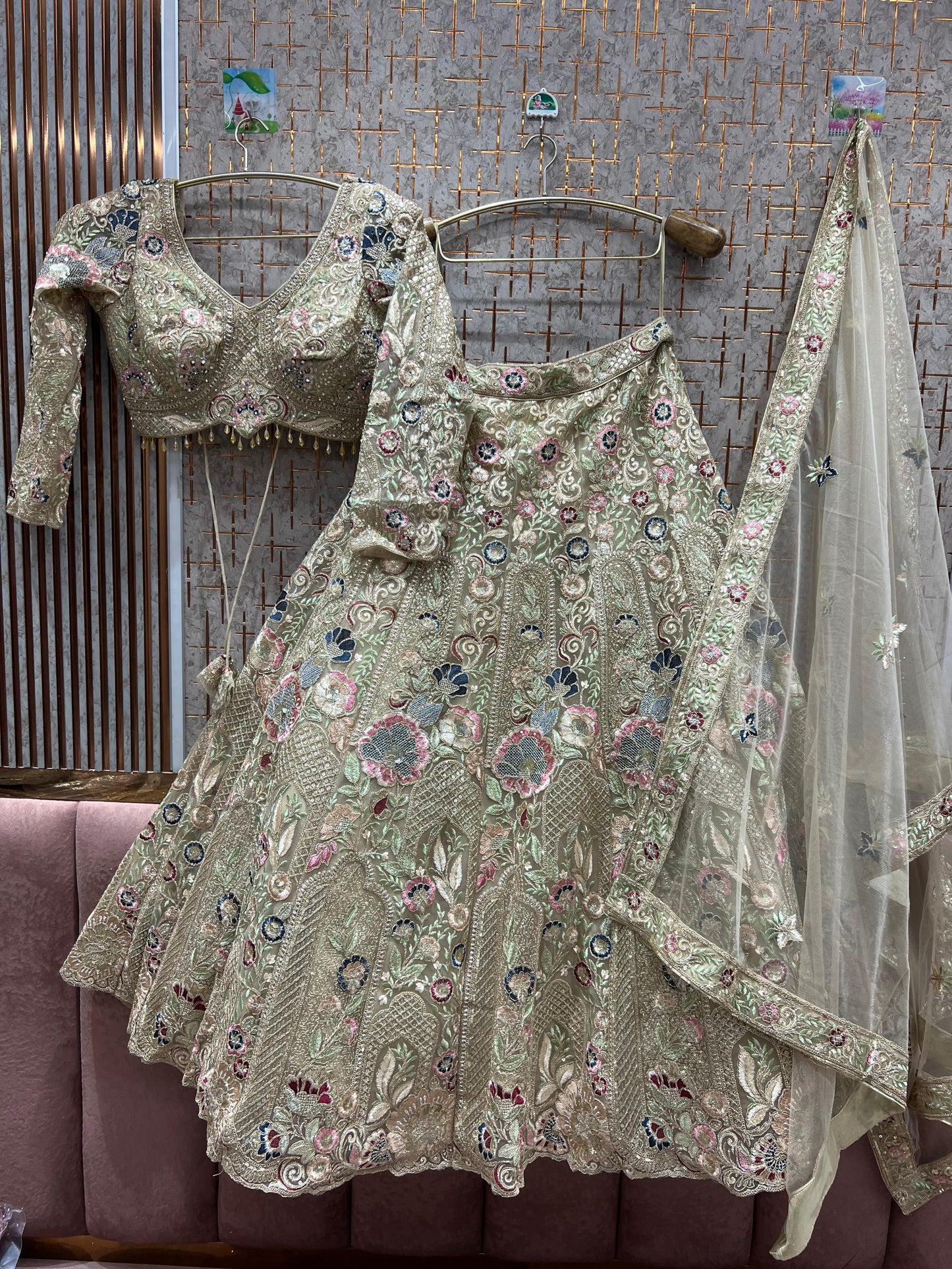 Blockbuster peach floral crop top Lehenga