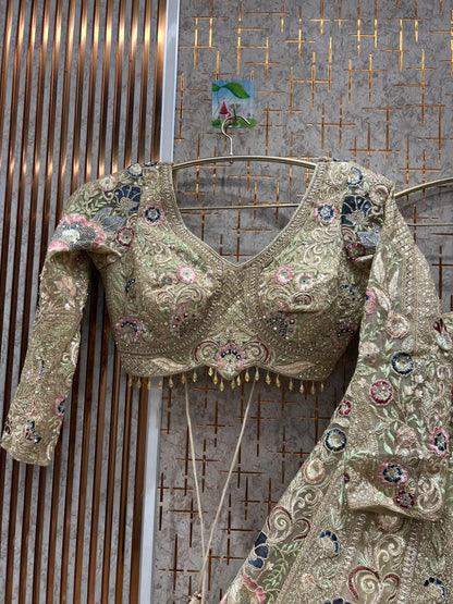 Blockbuster peach floral crop top Lehenga