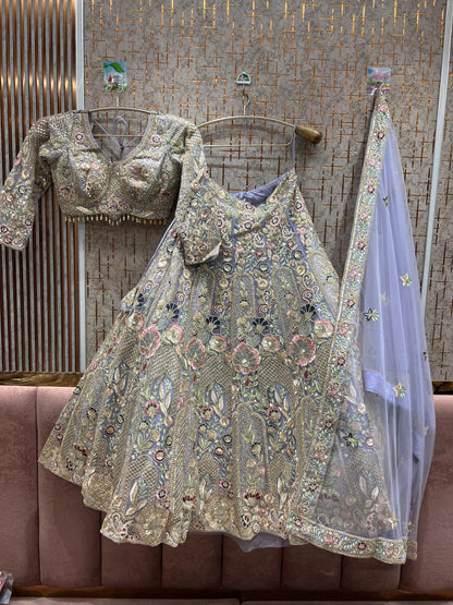 Blockbuster peach floral crop top Lehenga