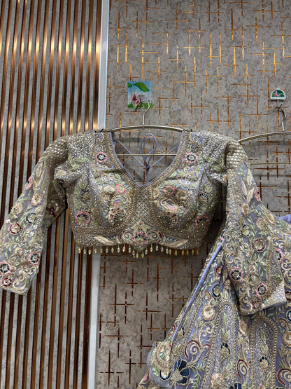 Blockbuster peach floral crop top Lehenga