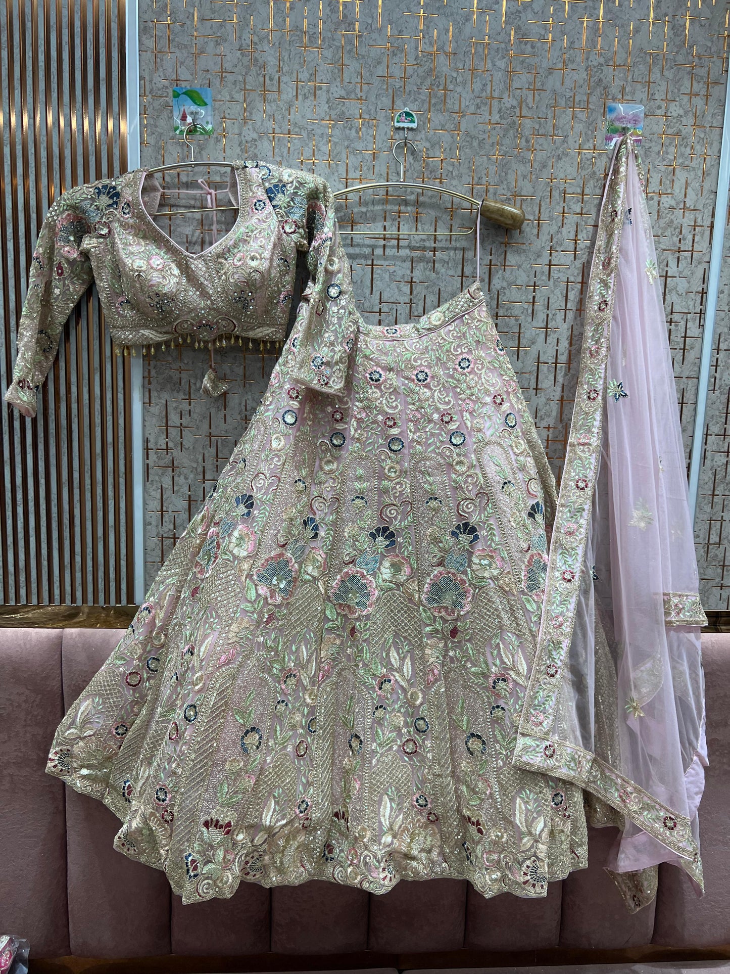 Blockbuster peach floral crop top Lehenga