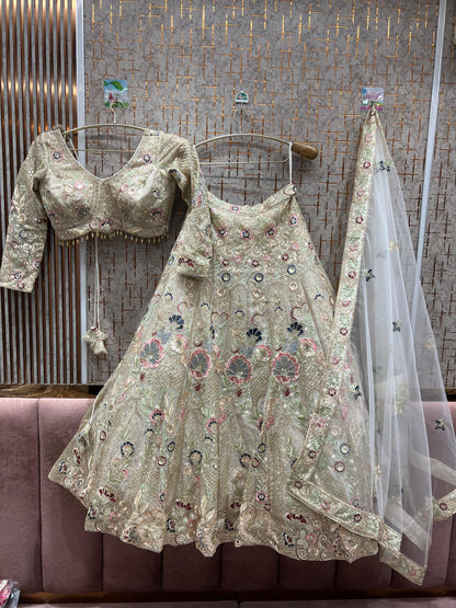 Blockbuster peach floral crop top Lehenga