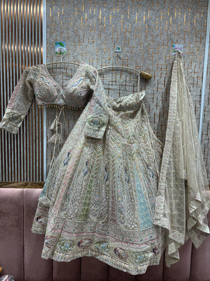 Amazing peach peacock crop top Lehenga