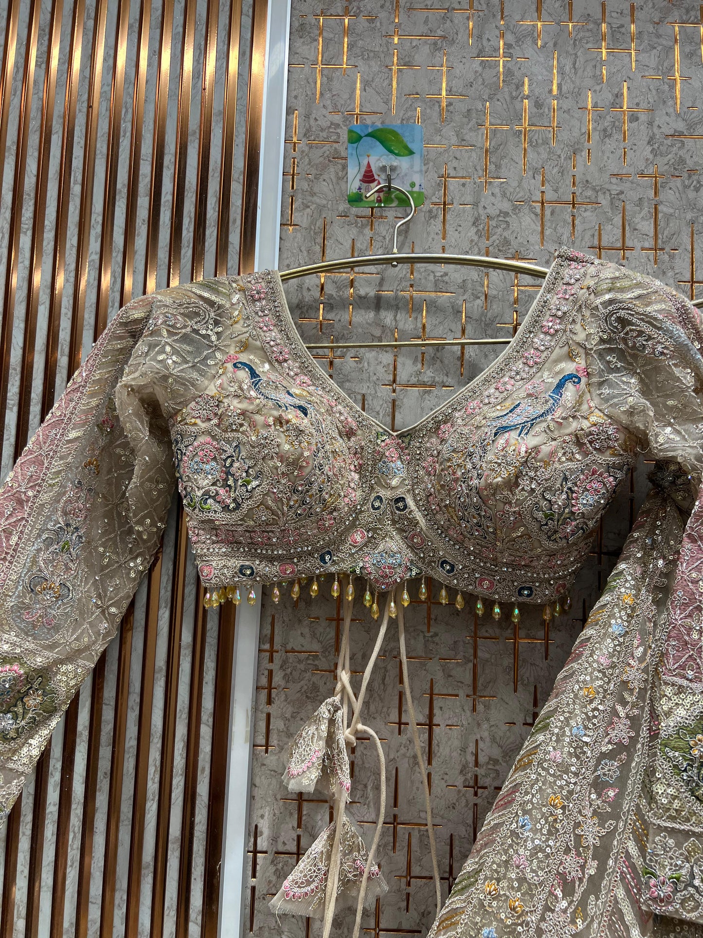 Amazing peach peacock crop top Lehenga