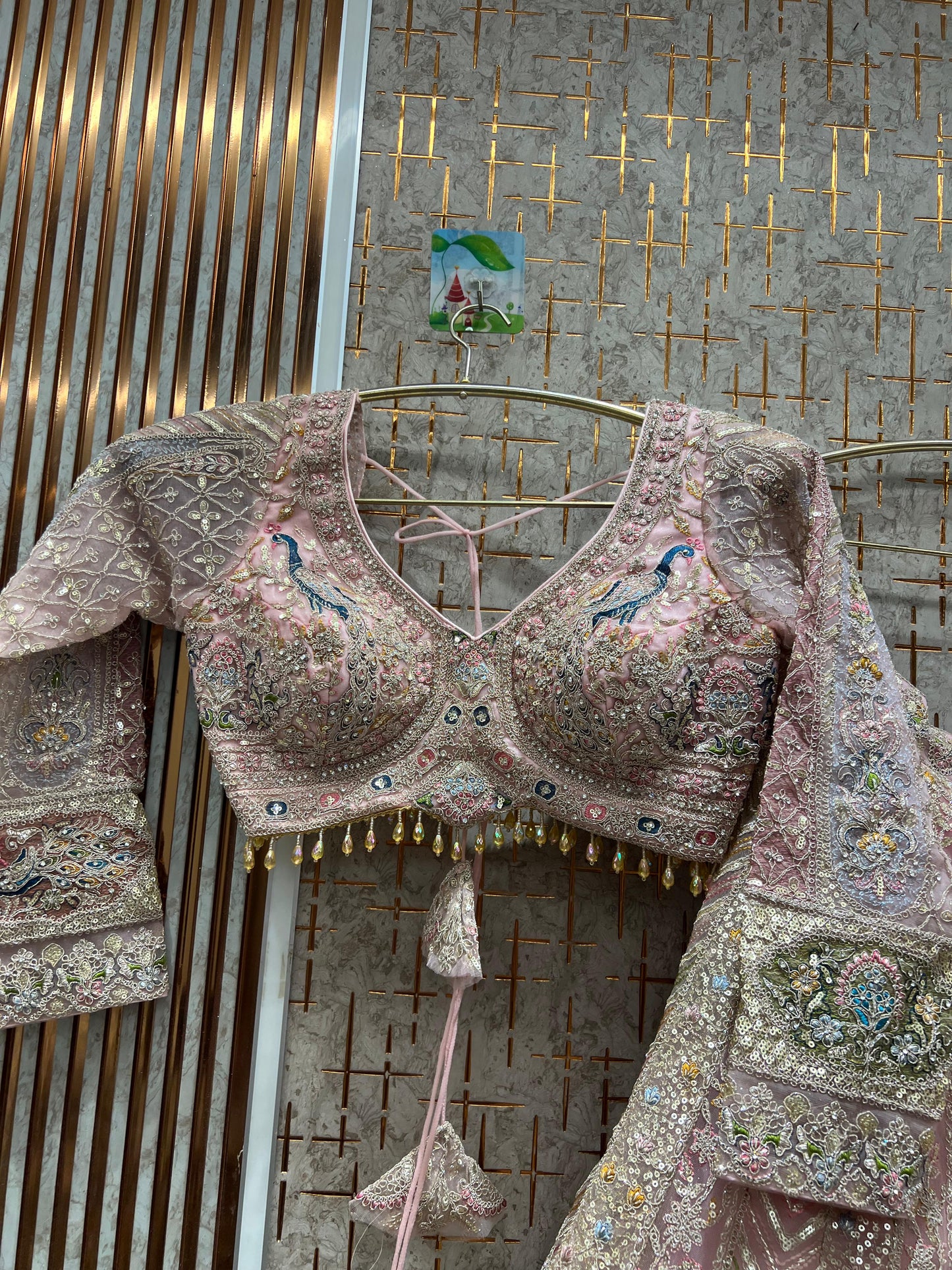 Amazing peach peacock crop top Lehenga