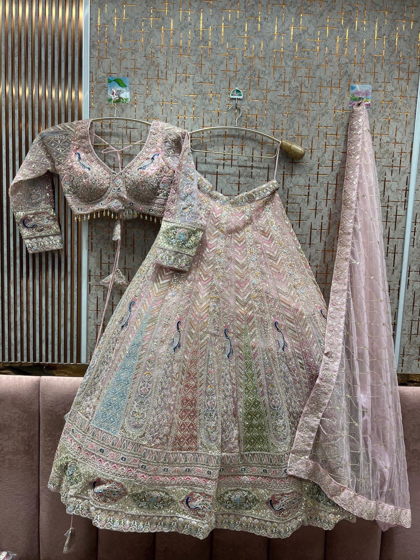 Amazing peach peacock crop top Lehenga