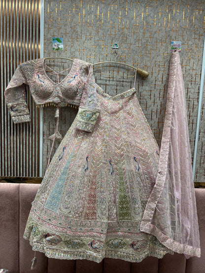 Amazing peach peacock crop top Lehenga