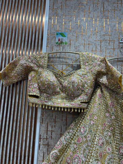 Circle mustard yellow haldi mehendi crop top Lehenga