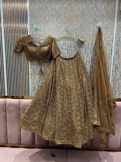 Tremendous golden on golden monotone crop top Lehenga