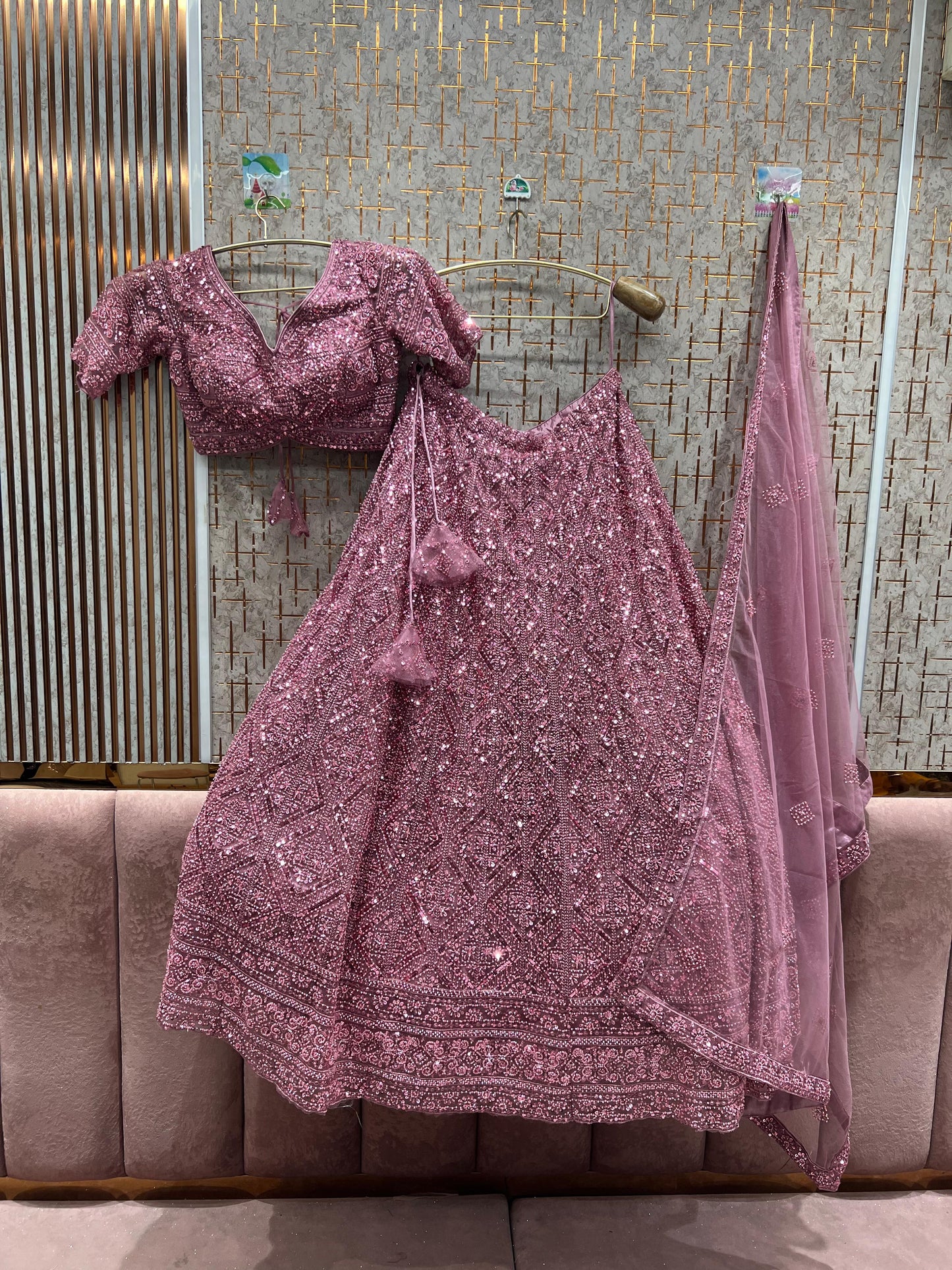 Charming pink on pink monotone crop top Lehenga