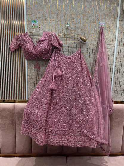 Charming pink on pink monotone crop top Lehenga