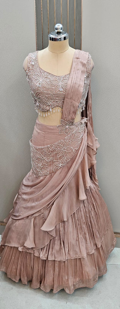 Khoobsurat off white Drape lehenga Saree