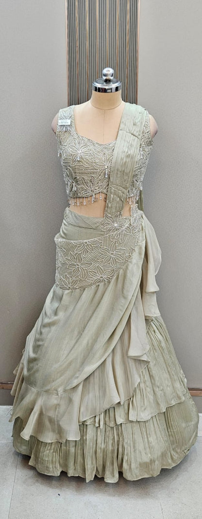 Khoobsurat off white Drape lehenga Saree