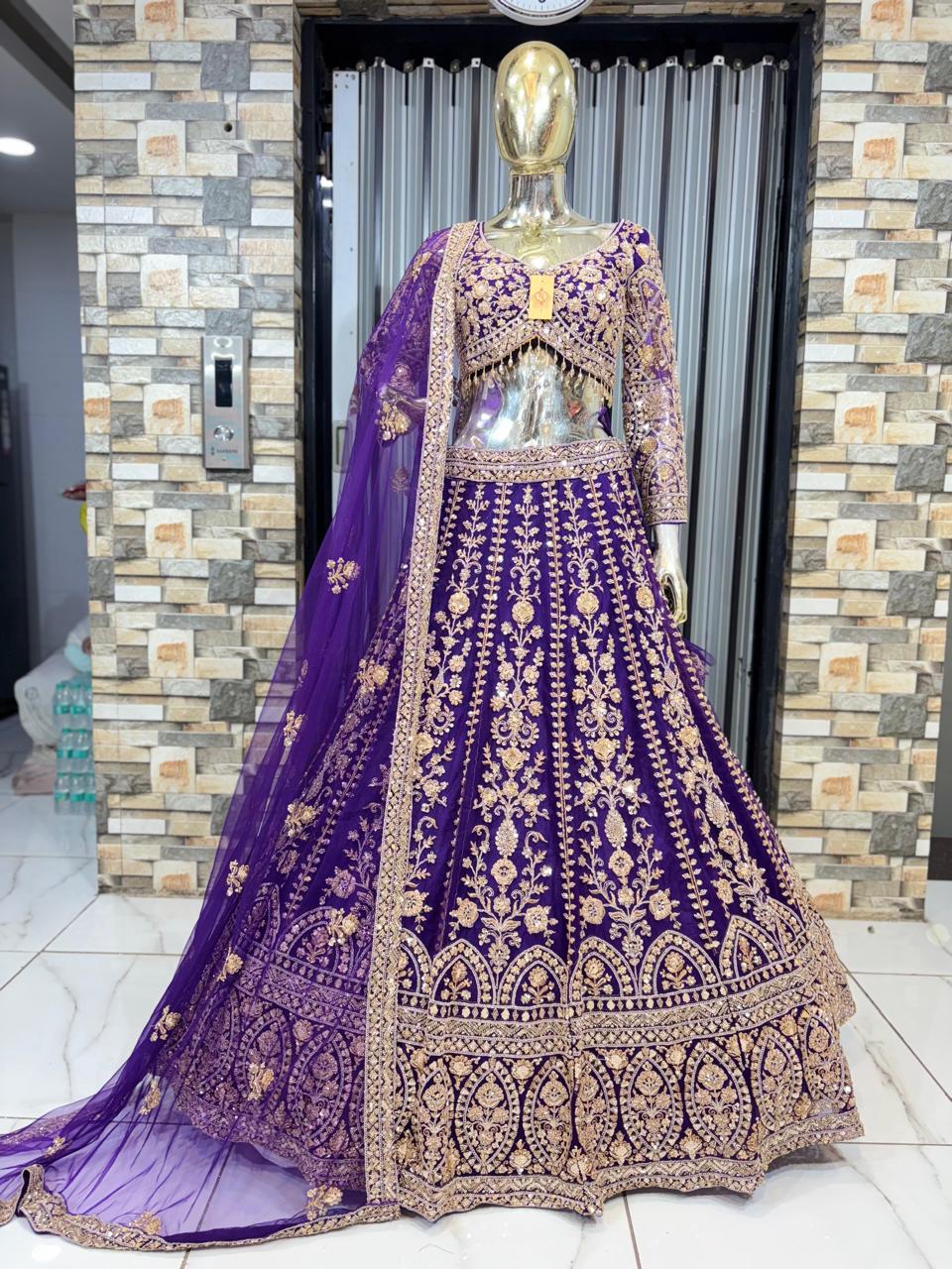 Designer red pink Crop top Lehenga